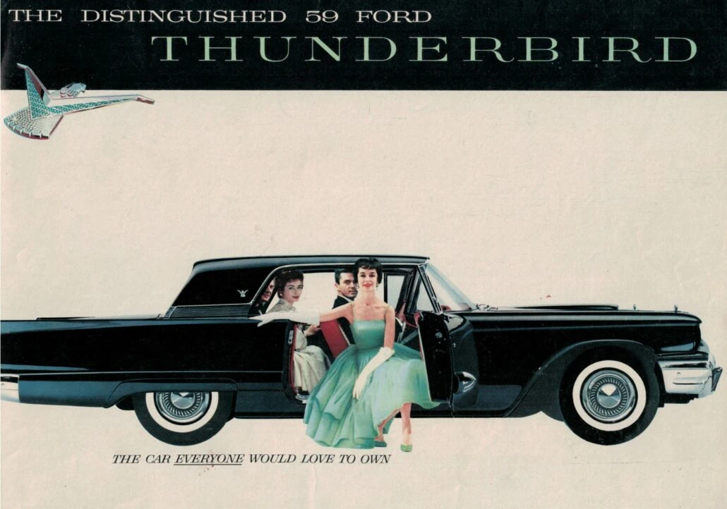 1950-luvun autoesite: musta Ford Thunderbird